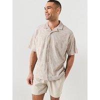 Boss We_Flower Relaxed Fit Towelling Shirt - Light Grey