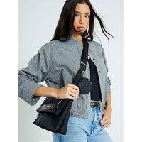 River Island Nylon Flap Over Messenger Bag - Black