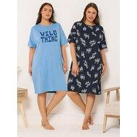 Yours Curve 2 Pack Wild Sleeptee Nightdress - Blue