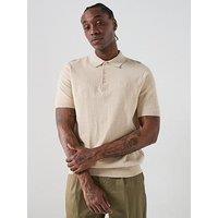Barbour Muston Linen Blend Knitted Polo Shirt - Light Beige