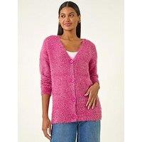 Roman Buttoned Tinsel Knit Cardigan - Pink