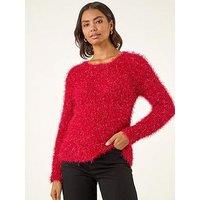Roman Metallic Fluffy Knit Jumper - Red