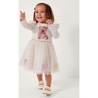 Monsoon Baby Girls Bear Disco Long Sleeve Dress - Light Cream