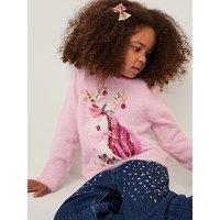 Monsoon Girls Christmas Unicorn Knitted Jumper - Pink