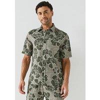Les Deux Charlie Poppy Aop Floral Short Sleeve Shirt - Green