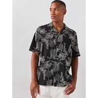 Les Deux Liam Flower Short Sleeve Shirt - Black