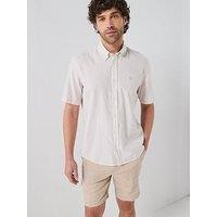 Boss Button Down Short Sleeve Stripe Shirt - Beige