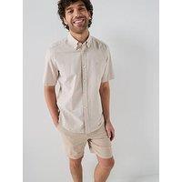Boss H-Liam Button Down Short Sleeve Shirt - Beige