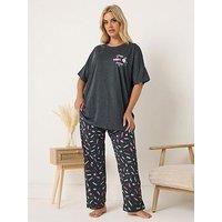 Yours Curve Sleep Is Sweet Pyjama Set - Grey