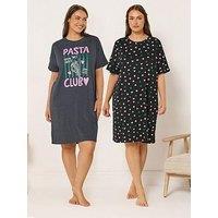 Yours Curve 2 Pack Pasta Sleeptee Nightdress - Grey
