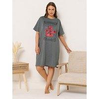 Yours Curve Tomatoes Sleeptee Nightdress - Grey