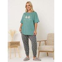 Yours Curve Duvet Day Cuffed Pyjama Set - Green