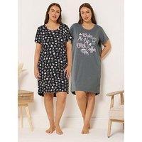Yours Curve 2 Pack Coffee Nightdress - Grey