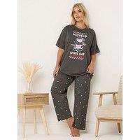 Yours Curve Weekend Coffee Pyjama Set - Brown