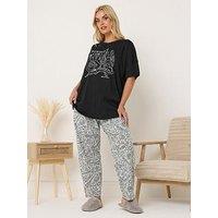 Yours Curve Paris Breakfast Pyjama Set - Black