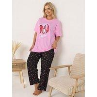 Yours Curve Hot Stuff Wide Leg Pyjama Set - Pink