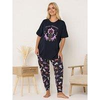 Yours Curve Mystic Midnight Cuffed Pyjama Set - Blue