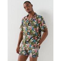 Boss Floral Printed Beach Short Sleeve Shirt - Green