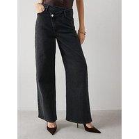 The Very Collection Wrap Front Wide Leg Jeans - Black