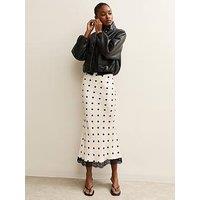 New Look Satin Polka Dot Lace Trim Midi Skirt - Cream
