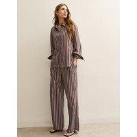 New Look Striped Drawstring Wide Leg Trousers - Brown