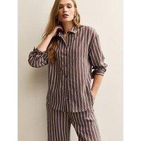 New Look Striped Button Up Shirt - Brown