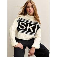 New Look 915 Girls Ski Logo Roll Neck Sweater - Cream