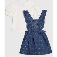 River Island Mini Girls Bow Pinafore Shirt Dress - Blue