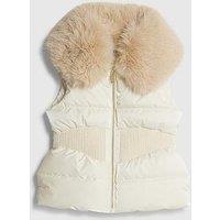 River Island Older Girls Faux Fur Collar Gilet - Beige