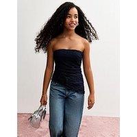 New Look 915 Girls Jersey Lace Asymmetric Bandeau Top - Navy