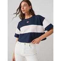 Tommy Jeans Striped Badge Half Sleeve Top - Navy