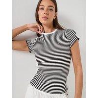 Tommy Jeans Short Sleeve Lettuce Edge Rib Top - Black Stripe