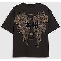 River Island Older Boys Dragon Japanese Back Print T-Shirt - Black