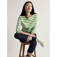 Seasalt Cornwall Sailor Cotton Jersey 3/4 Length Sleeve Top - White/Green