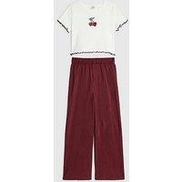 River Island Older Girls Cherry T-Shirt And Trousers Set - Dark Red