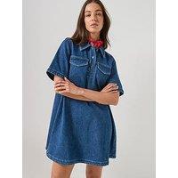 Tommy Jeans A-Line Mini Denim Short Sleeve Shift Dress - Blue