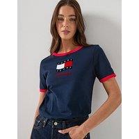Tommy Jeans Contrast Hem Flag T-Shirt - Navy