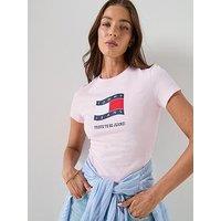 Tommy Jeans Slim Fit Flag T-Shirt - Pink