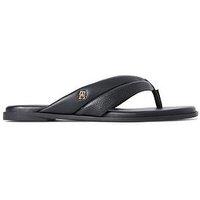 Tommy Hilfiger Leather Toe Post Flat Sandals - Black