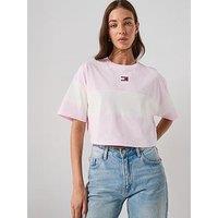 Tommy Jeans Striped Badge Half Sleeve Top - Pink