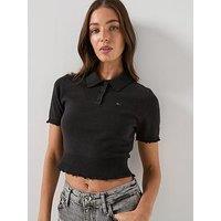 Tommy Jeans Cropped Polo Shirt - Black