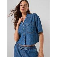 Tommy Jeans Crop Chambray Shirt - Blue