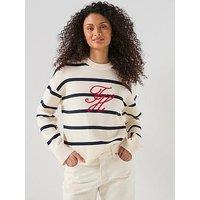 Tommy Hilfiger Relaxed Fit Premium Knit Stripe Jumper - Cream/Navy