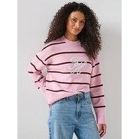 Tommy Hilfiger Relaxed Fit Premium Knitted Stripe Jumper - Pink