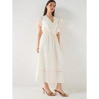 Tommy Hilfiger Linen Frill Midi Dress - White