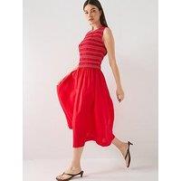 Tommy Hilfiger Smock Linen Midi Dress - Red