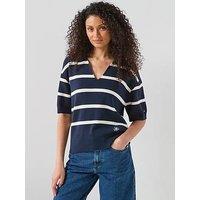 Tommy Hilfiger Relaxed Fit Premium Knit Short Sleeve Striped Jumper - Navy