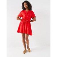 Tommy Hilfiger Linen Short Sleeve Mini Dress - Red