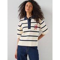 Tommy Hilfiger Striped Polo Sweat Top - Navy