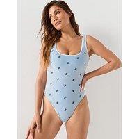 Tommy Hilfiger Scoop Back Striped Swimsuit - Blue